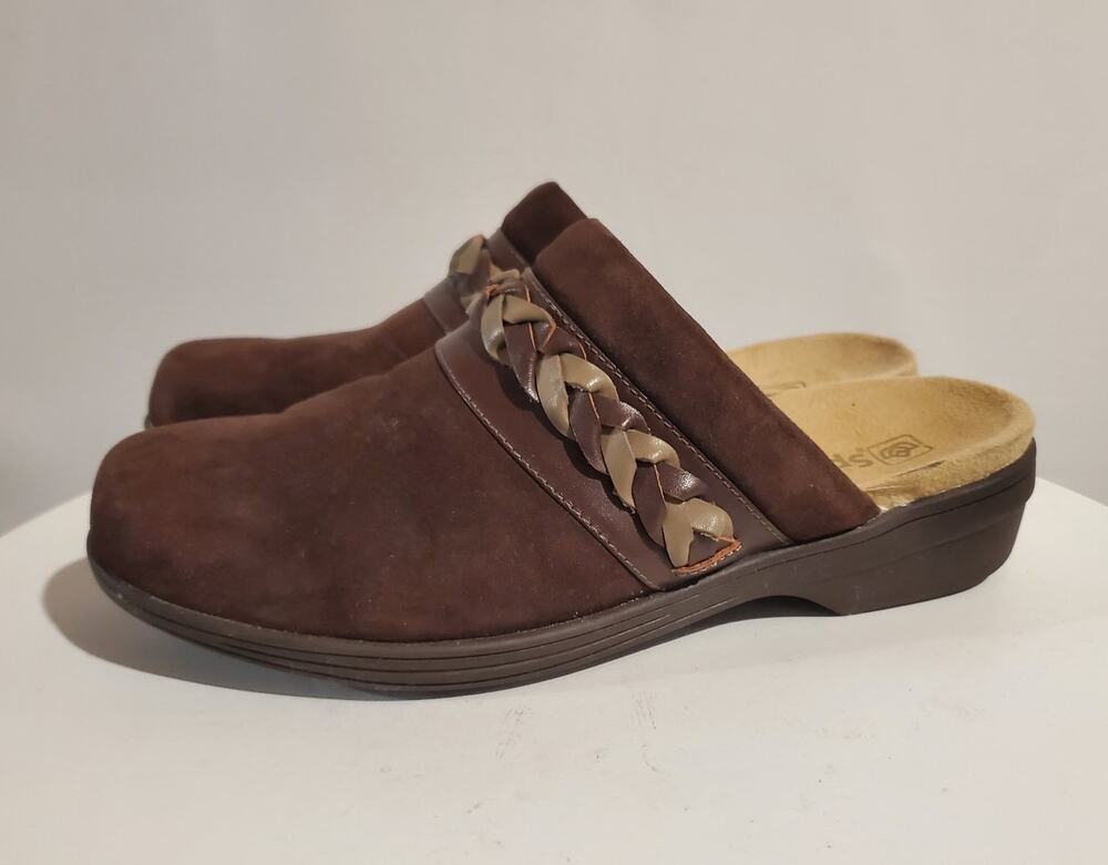 Spenco Siesta Brown Suede Braided Slip-On Mule Clogs Womens 8B Orthotic Shoes